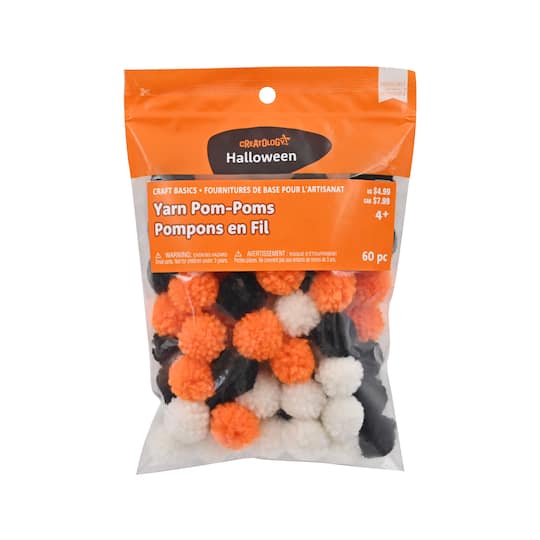 Michaels, Orange, Black & White Yarn Pom Poms, 60ct. by Creatology™ – Category: Kids Halloween Crafts